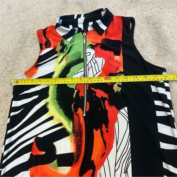 FRANK Lyman design red orange multicoloured zebra sleeveless zipper blouse Sz 6 - Picture 9 of 10
